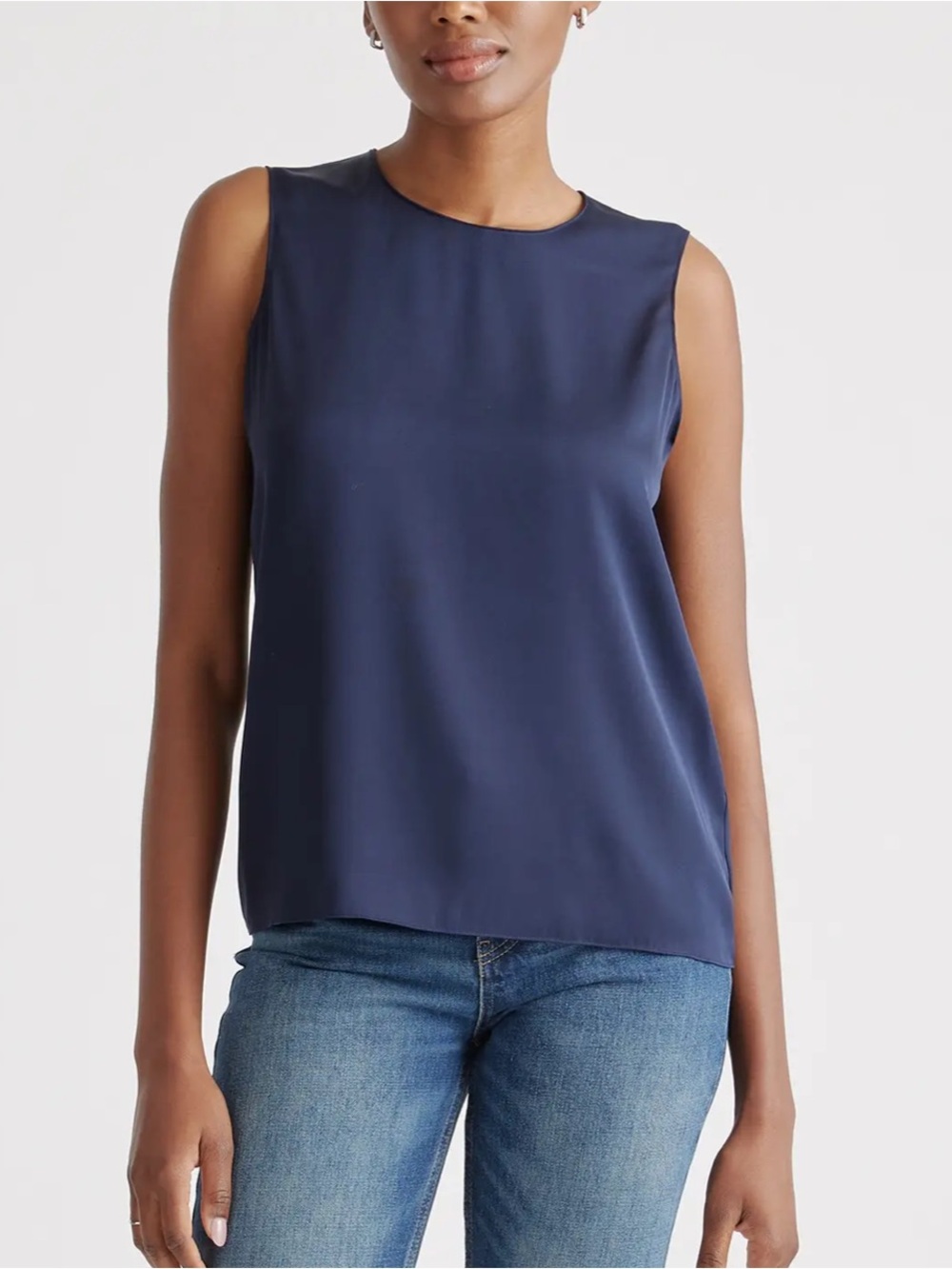 Quince Washable Stretch Silk Shell Tank Navy XL